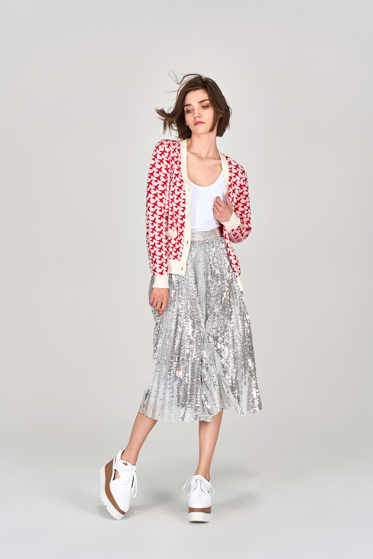 Sparkling Silver Sequin Midi Skirt for Women - Elegant Party Dress for Evening Events, Club Wear, and Special Occasions