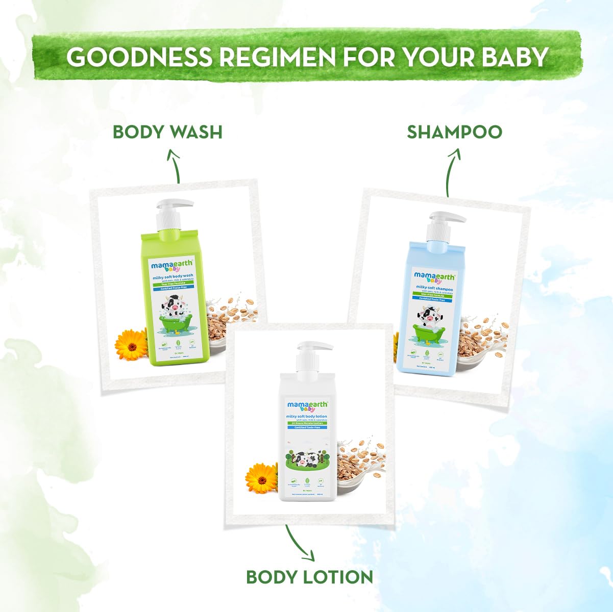Mamaearth Milky Soft Baby Body Wash with Oats, Milk & Calendula - 400ml | Gentle Cleansing for Newborns & Infants | Hypoallergenic & Tear-Free Formula for Sensitive Skin | Perfect for Bath Time & Daily Baby Care Routine