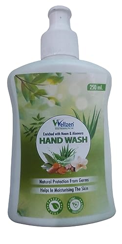 Wellzen Antibacterial Liquid Hand Soap Dispenser Pump 250ml with Neem & Aloe Vera - Germ Protection, Moisturizing Skincare for Home, Kitchen, Bathroom & Office Use