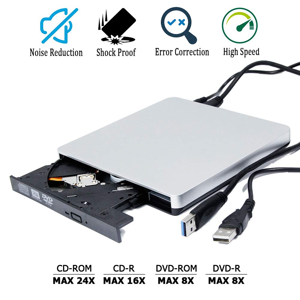 USB 3.0 External DVD CD Burner Drive - Portable Optical Drive for HP Envy Spectre X360 Laptops - Compatible with 360X/360/15/13/15t/13t Models (2018-2019) - 8X DVD±RW & 24X CD-R Recorder - Perfect for Home Office, Travel & Media Backup