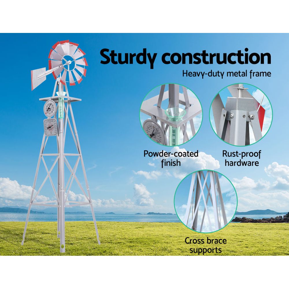 6FT (186cm) Metal Garden Windmill - Outdoor Decor & Yard Ornament for Lawn, Patio, Backyard Decoration | Rustic Farmhouse Style Windmill for Garden Landscaping
