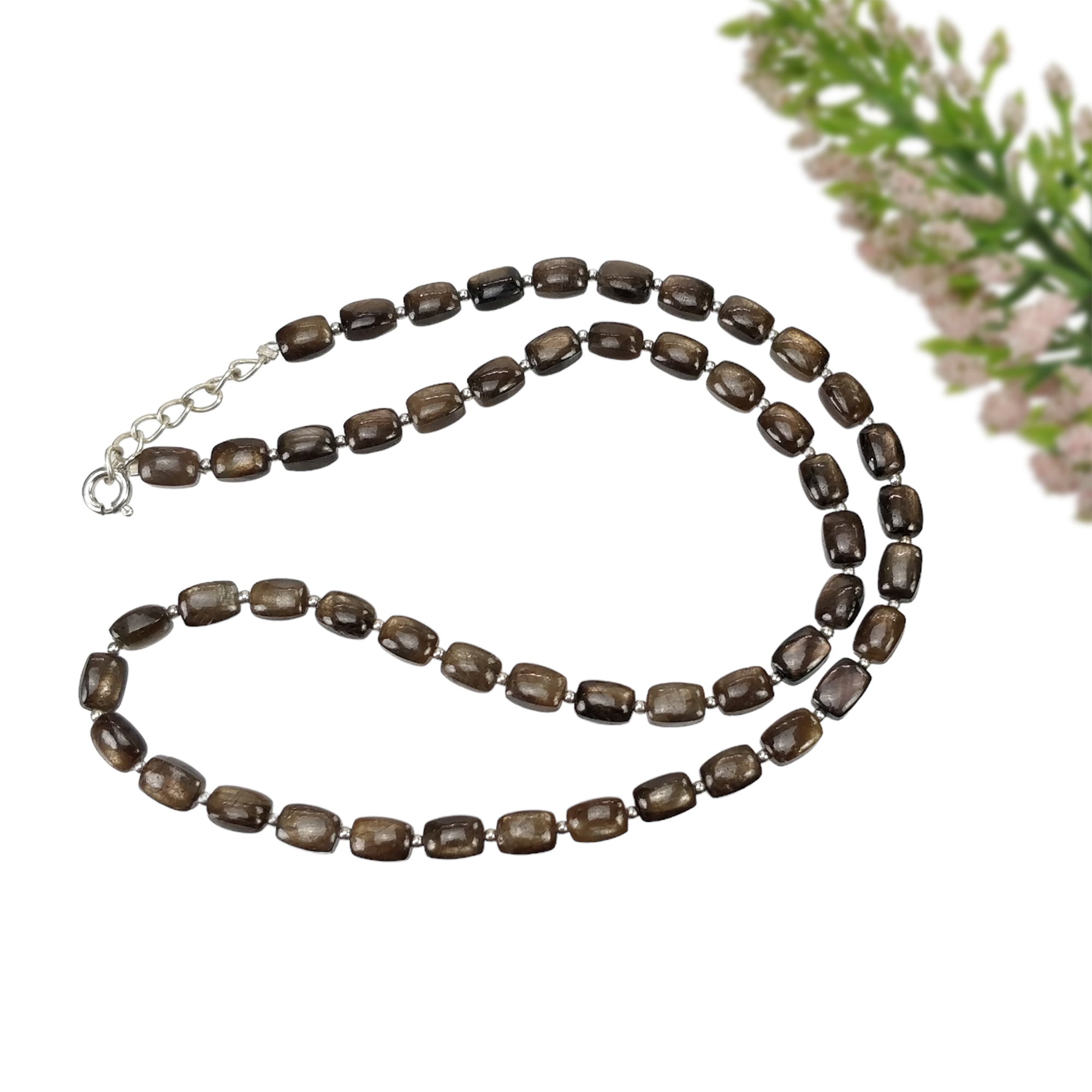 Natural Untreated Golden Brown Chocolate Sapphire Gemstone Necklace - 95.55cts Cushion Cut 925 Sterling Silver Jewelry (7x5mm, 18