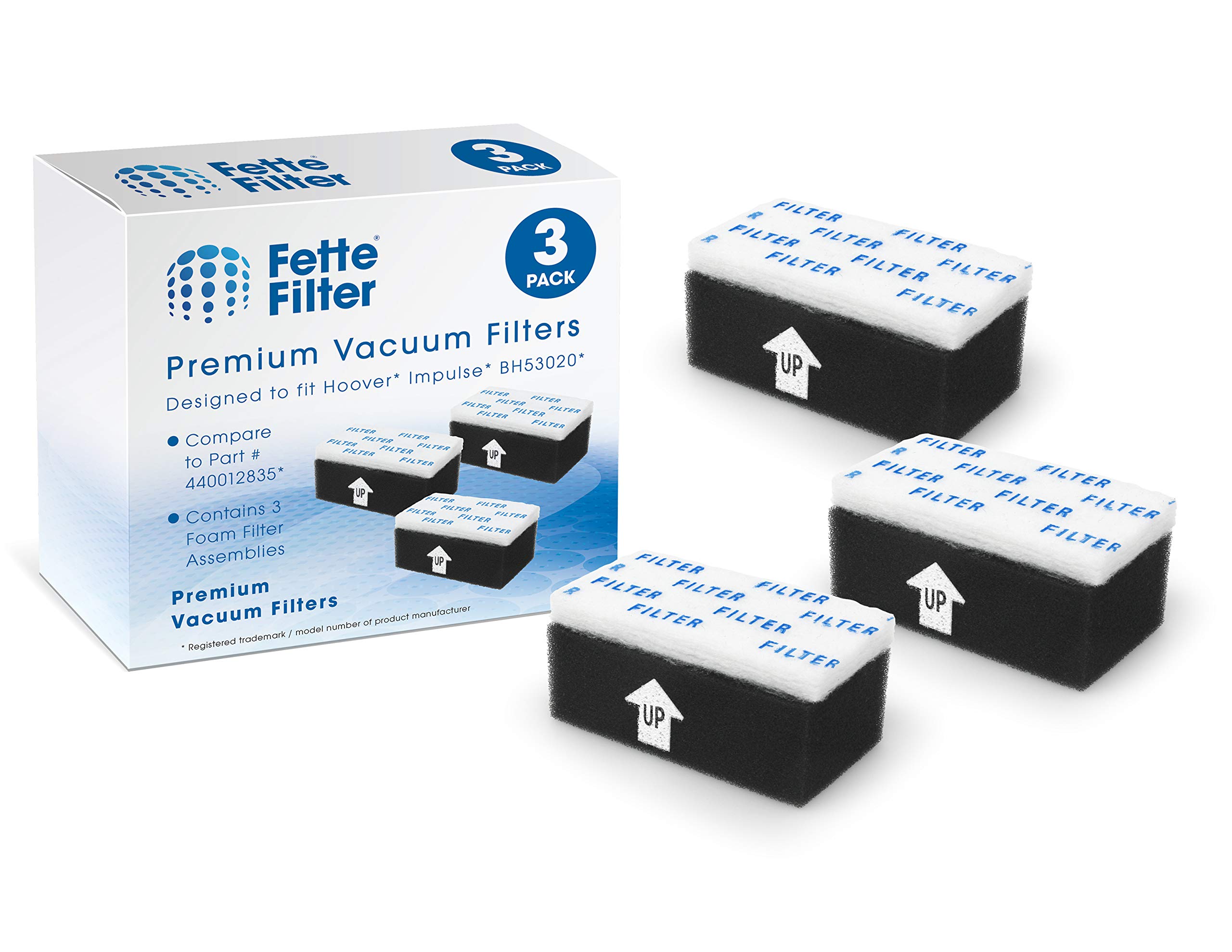 Hoover Impulse BH53020 Vacuum Foam Filter Assembly (3-Pack) - Compatible with Part #440012835 | Replacement Air Filter for Cordless Vacuums | Perfect for Pet Hair, Dust & Allergen Removal