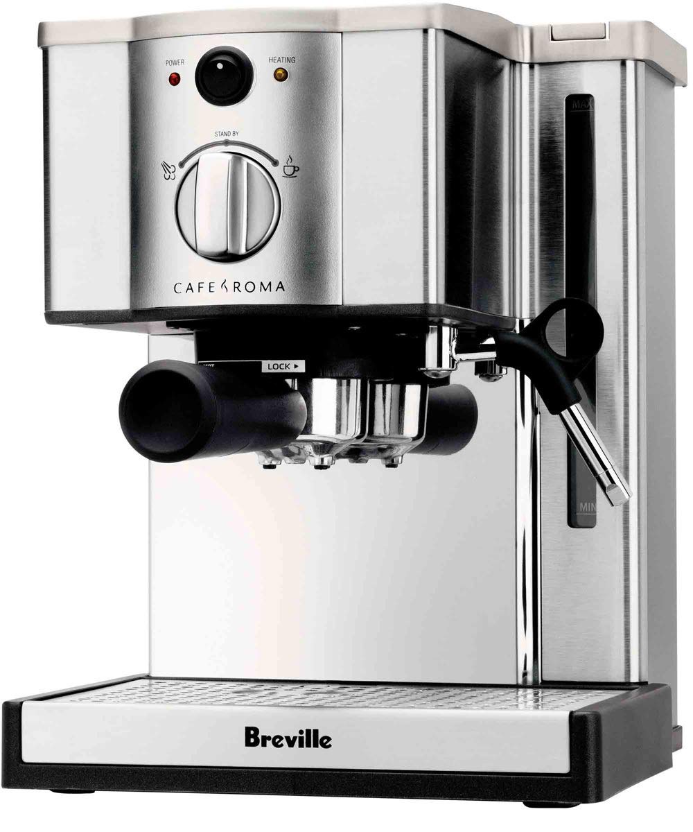 Breville ESP8XL Cafe Roma Stainless Steel Espresso Machine - 15 Bar Pump, Milk Frother, Compact 9x9x12 Inches for Home & Office Use - Silver