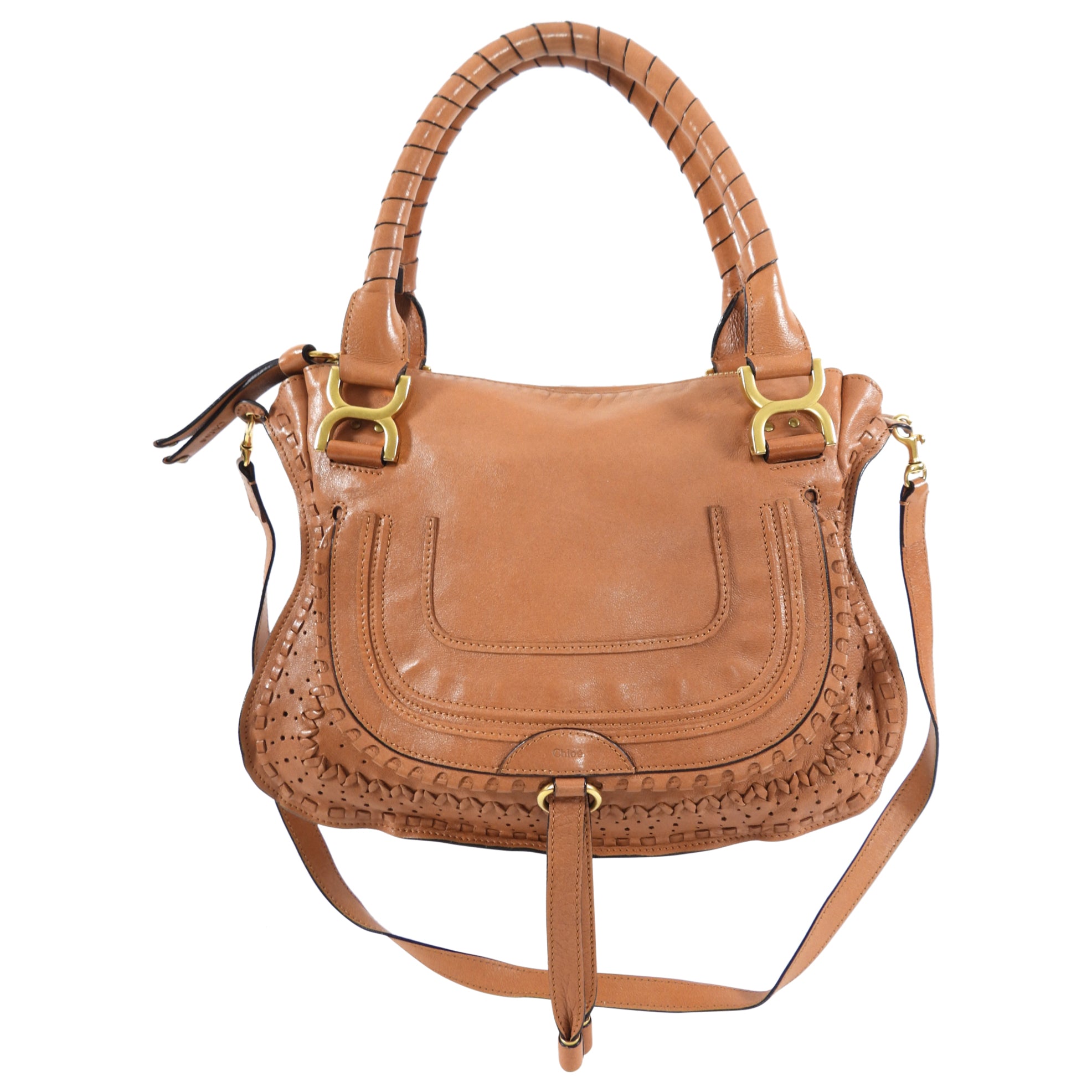 Chloe Tan Leather Large Marcie Two-Way Shoulder Bag - Luxury Designer Handbag for Women | Perfect for Work, Travel & Everyday Use