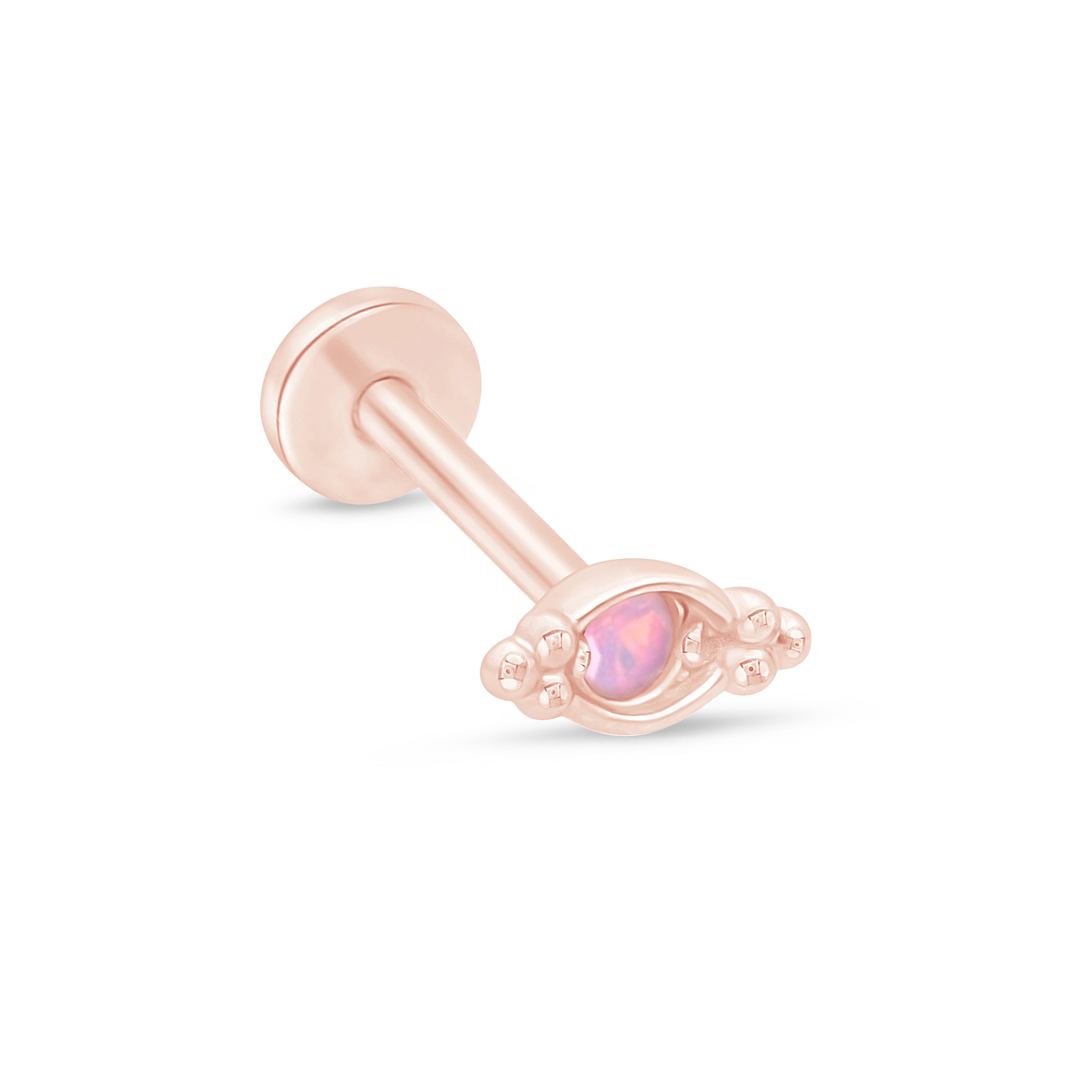14K Rose Gold Beaded Marquise Opal Evil Eye Flat Back Stud Earrings for Women - Protection Jewelry for Everyday Wear, Gift for Bridesmaids & Best Friends