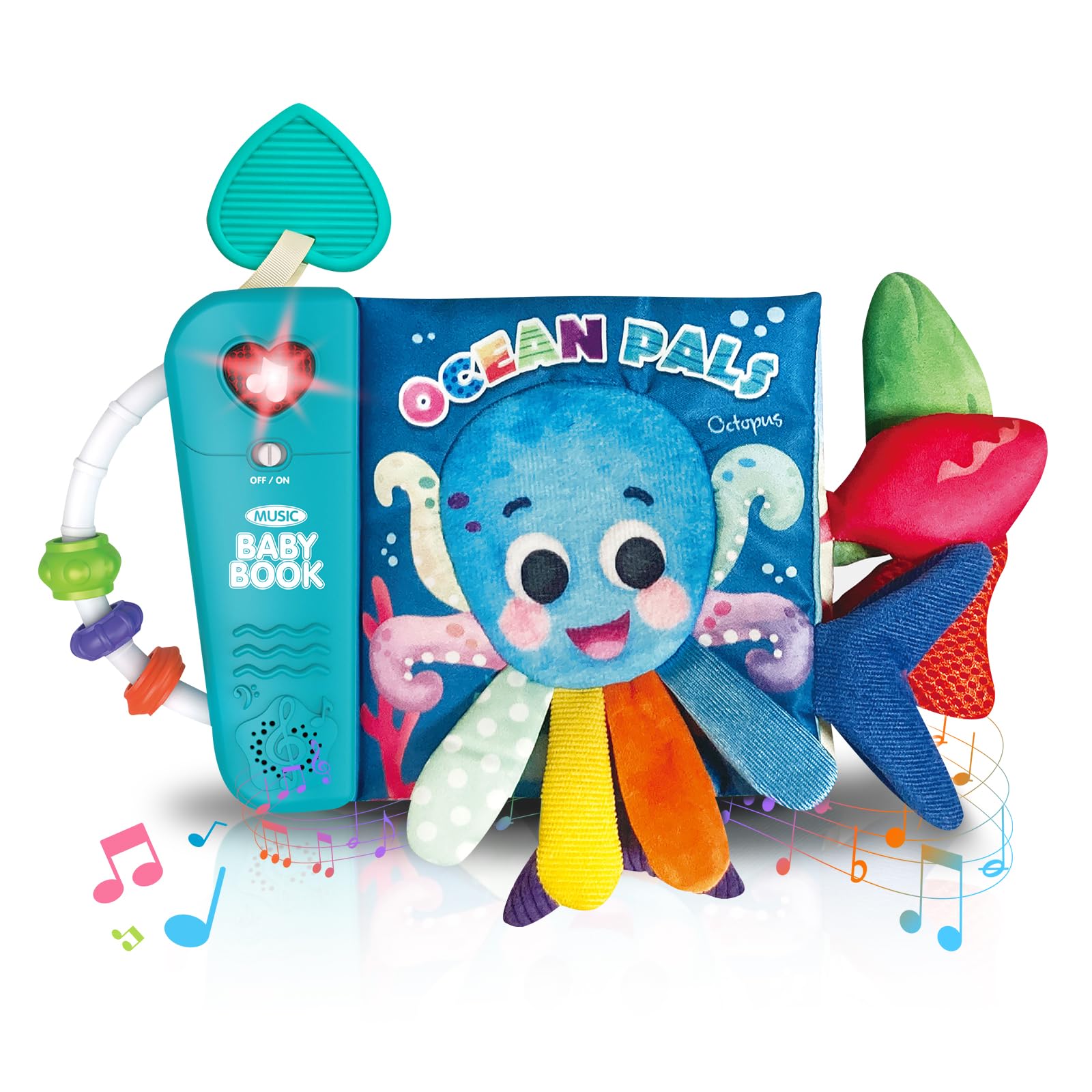 **Soft 3D Activity Cloth Book for Babies 6-12 Months - Montessori Musical Toy for Newborns & Infants - Early Learning & Tummy Time Development - Perfect Baby Shower Gift for Boys & Girls (Ocean Theme)**    *(Ideal for playtime, sensory stimulation, and early childhood education at home or daycare!)*