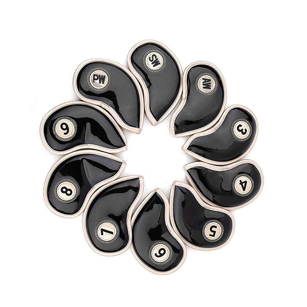 SEACLOUD 10pcs Crystal PU Leather Golf Iron Head Covers with V-Closure - Premium Club Protectors for Most Golf Brands (Irons 3-9) - Perfect for Golf Course, Driving Range & Travel Protection