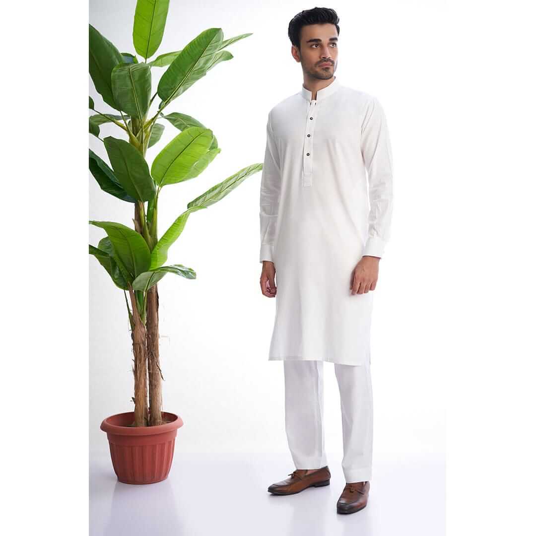 Classic White Kurta Pyjama Set for Men - Traditional Indian Cotton Outfit for Festivals, Weddings & Casual Wear
