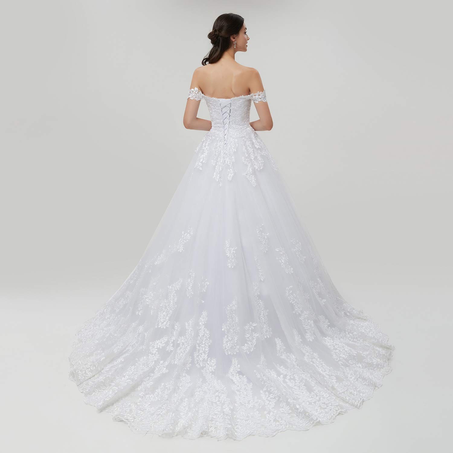 Elegant White Off-Shoulder Wedding Dress with Applique Details - Women's Ball Gown Bridal Gown for Formal Weddings & Special Occasions | Perfect for Church Ceremonies, Beach Weddings & Evening Receptions