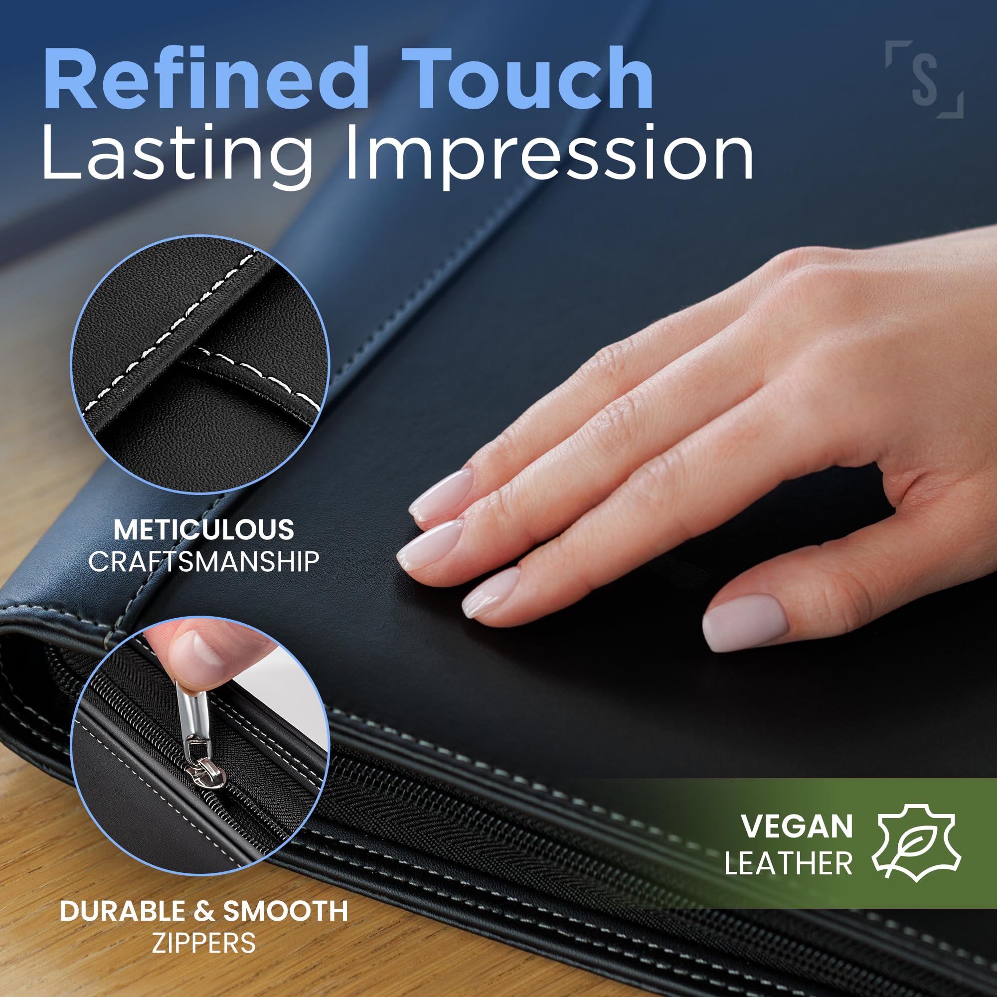 Premium STYLIO Faux Leather Zipper Padfolio Organizer - Professional Portfolio Binder for Resume, Documents, Business Meetings | Holds Phone, Tablet, Cards & Includes Letter-Sized Notepad - Perfect for Office, Interviews & Executive Business Use