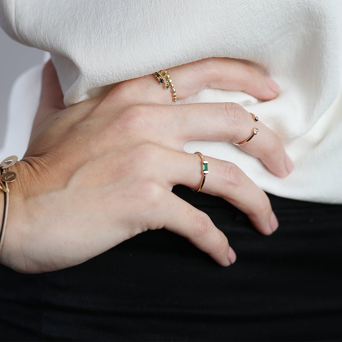 14k Rose Gold Double Sapphire Open Cuff Ring - Elegant Stackable Dainty Jewelry for Women - Perfect for Weddings, Anniversaries & Everyday Wear