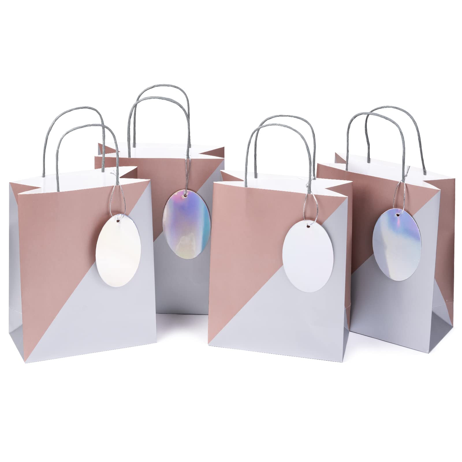 8 Pack Medium Silver & Rose Gold Gift Bags with Handles (10