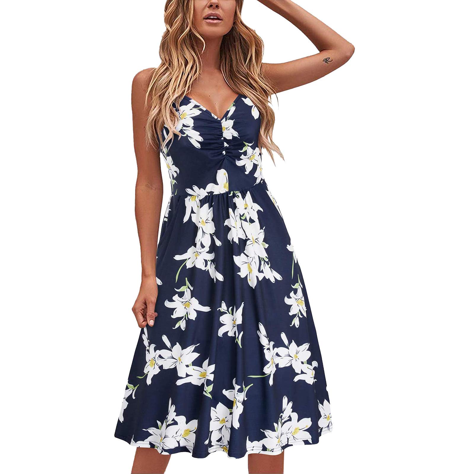 Women's Midi Slip Dress - Sleeveless Summer Cotton Sundress for Casual Wear, Beach & Vacation | Flowy Maxi Dress for Women