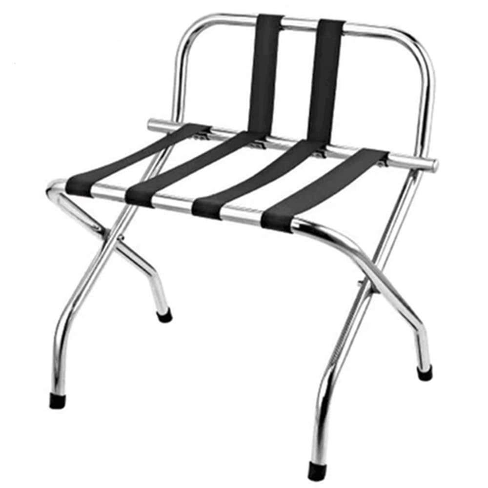2 Pack Folding Chrome Stainless Steel Luggage Rack with Back - Space Saving Storage Organizer for Suitcases, Bags & Travel Gear in Bedroom, Closet or Hotel Room