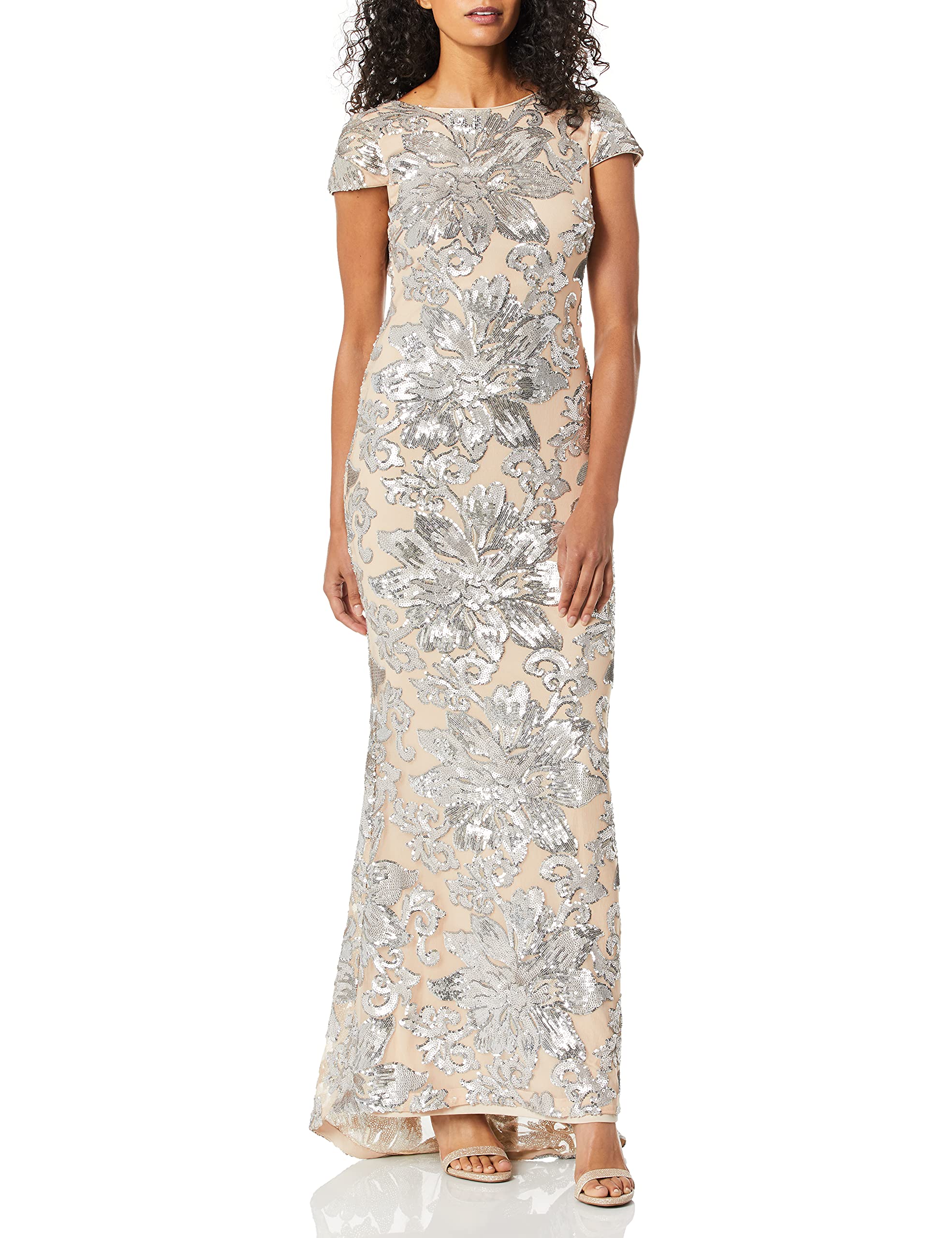 Calvin Klein Women's Elegant Cap-Sleeve Sequin Evening Gown for Prom, Party & Special Occasions