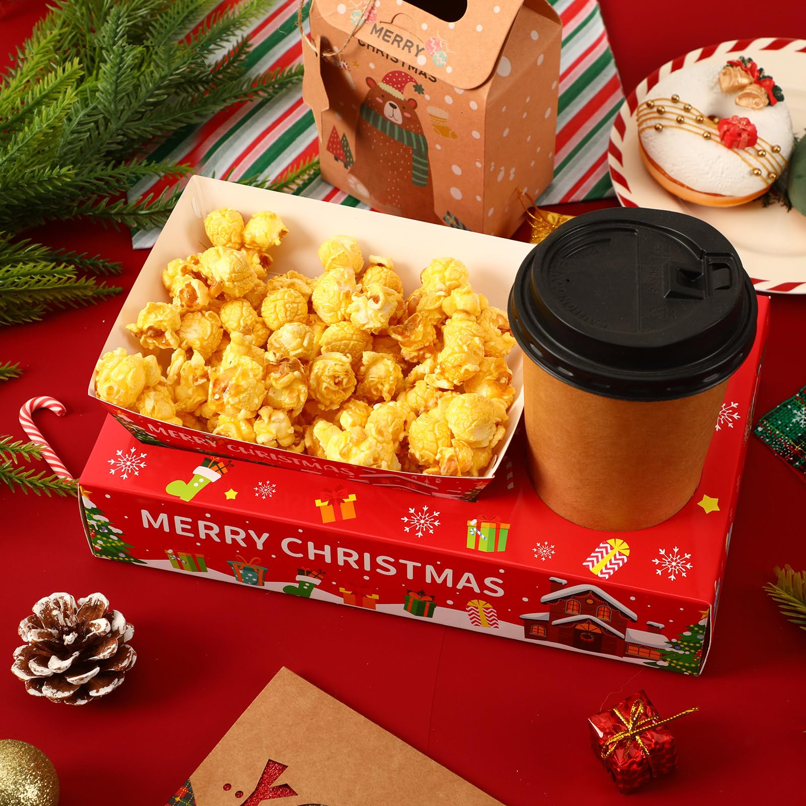 Jansun 36Pcs Christmas Movie Night Snack Trays - Candy Popcorn French Fries Serving Plates for Holiday Parties, Xmas Gatherings & Family Movie Nights
