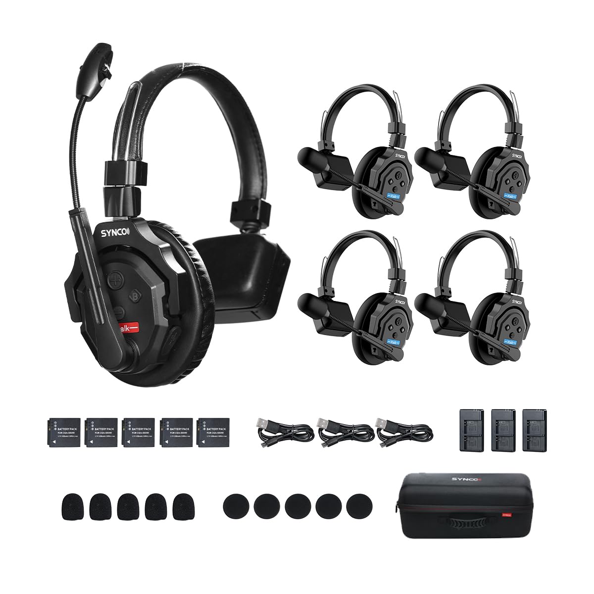 SYNCO XTalk X5 Wireless Intercom Headset - 2.4GHz Full Duplex Communication System with Random Master Device (5 Pack) - Ideal for Team Collaboration, Film Production, Live Events & Stage Performances