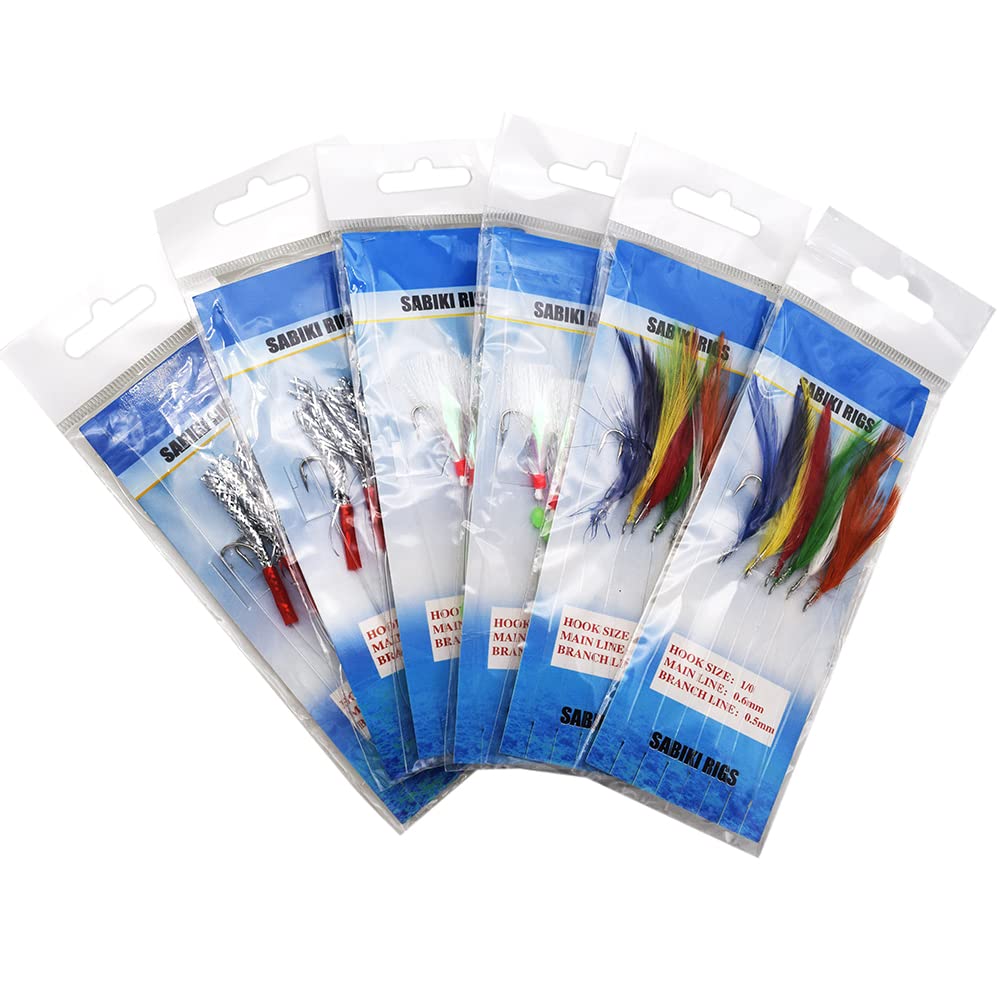 Sabiki Rigs Fishing Lures with Glow Beads & High Carbon Hooks - Saltwater & Freshwater Bait Rigs for Surf, Pier, and Boat Fishing