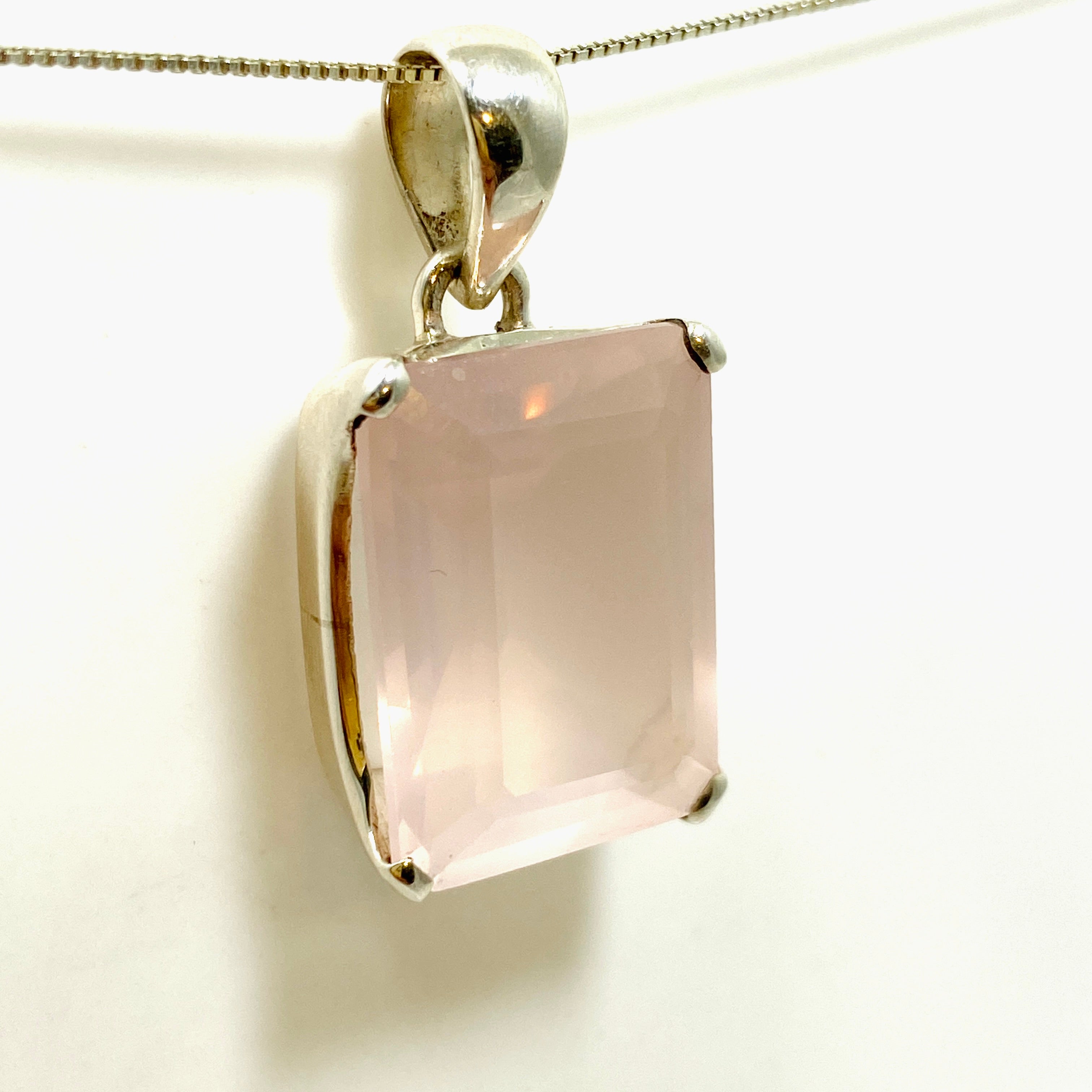 Rose Quartz Rectangular Faceted Pendant Necklace - Natural Healing Stone Jewelry for Women - Perfect for Meditation, Yoga & Spiritual Gifts
