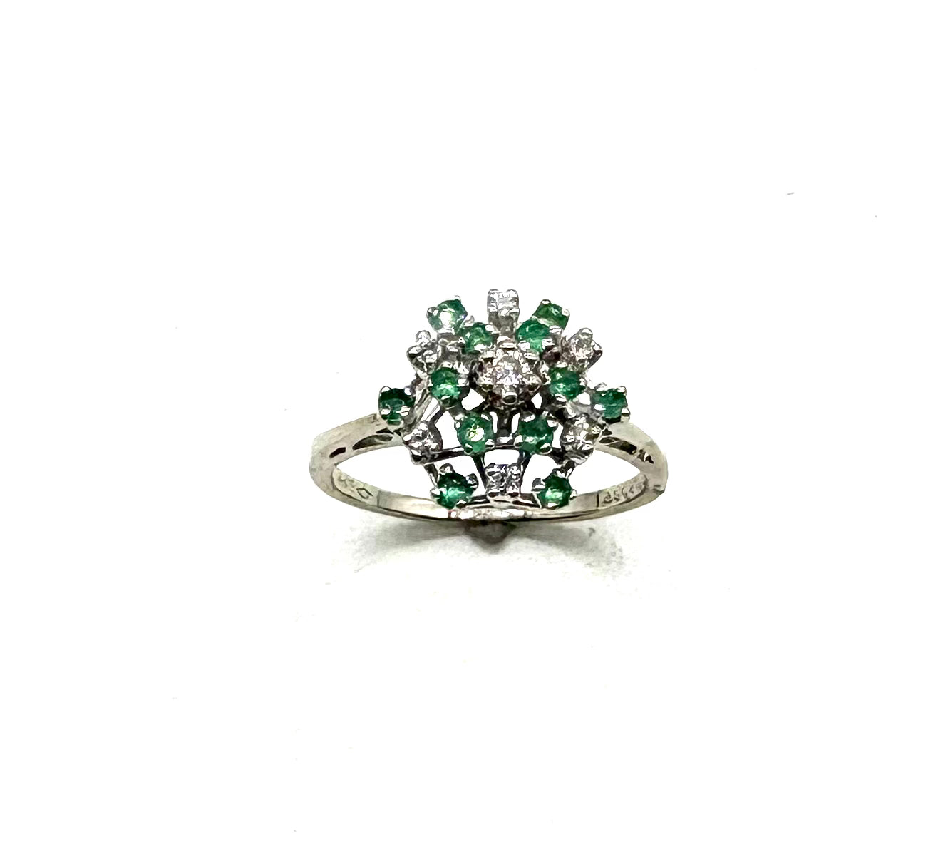 14K White Gold Emerald Cluster Ring for Women - Elegant Vintage Style Jewelry Gift for Wedding, Anniversary & Special Occasions