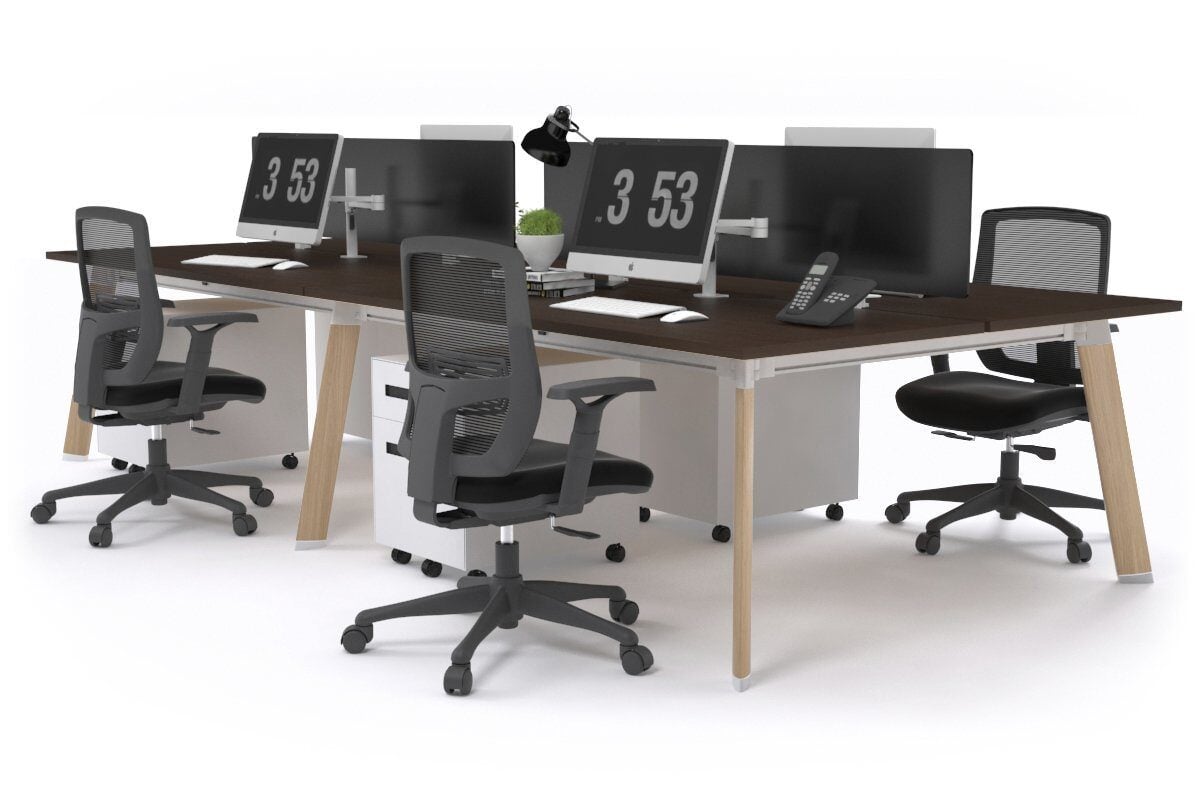 4-Person Workstation with Wood Imprint Frame - 1600L x 800W Office Desk with Cable Management Scallop for Team Collaboration & Productivity | Perfect for Open Offices, Coworking Spaces & Home Offices