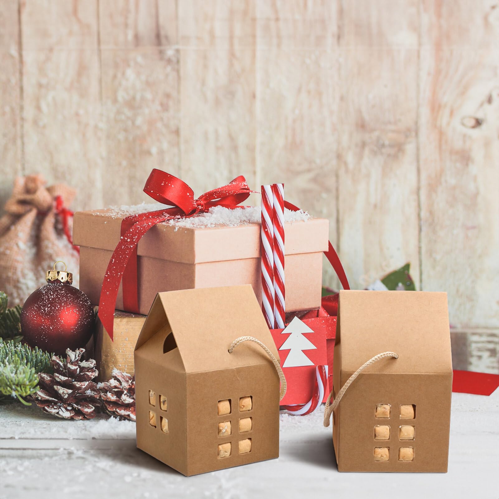 10pcs Kraft Paper Candy Boxes - House Shaped Chocolate Gift Box for Wedding Favors, Christmas Party Treats & Holiday Candy Packaging - Perfect for DIY Gifts, Party Decorations and Sweet Treat Displays
