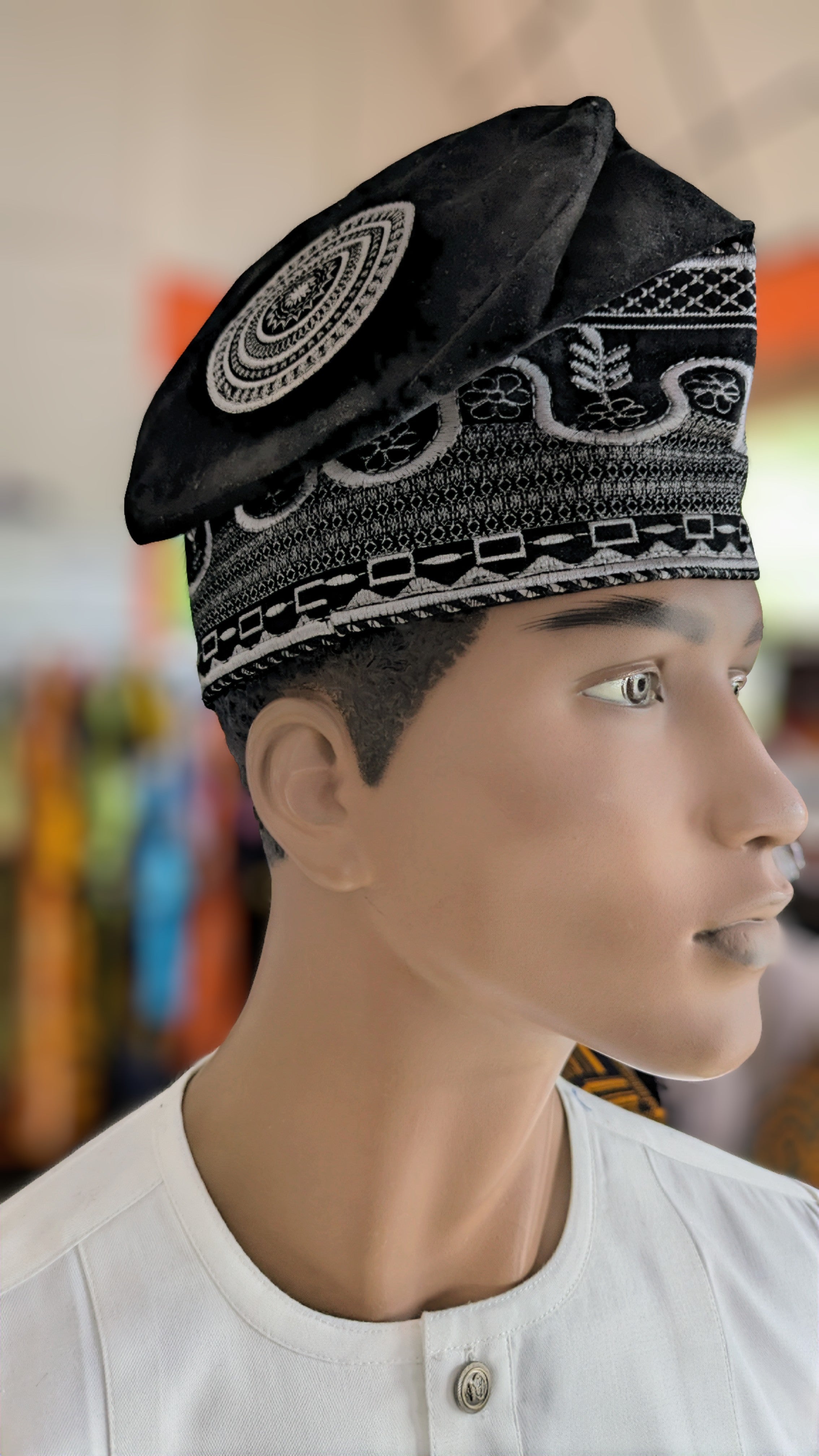 Stylish Nigerian Fila Velvet Kufi Cap in Black & Silver - Traditional African Hat for Men - Perfect for Weddings, Cultural Events & Everyday Wear
