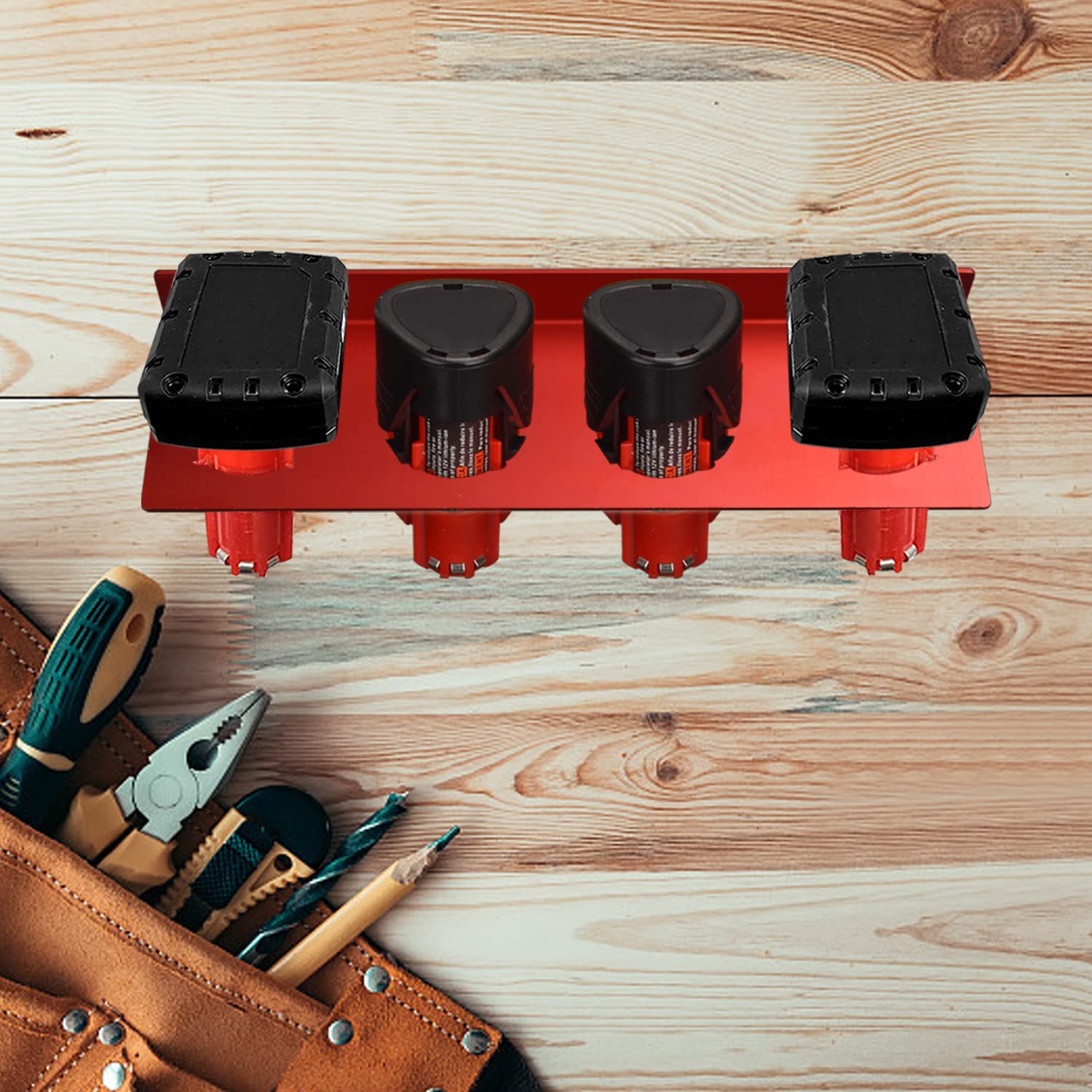 Milwaukee M12 Battery Holder - High Strength Metal Wall Mount Rack with 4 Slots for M12 6.0 Batteries | Perfect Battery Storage & Organizer for Power Tools | Workshop & Garage Organization Solution