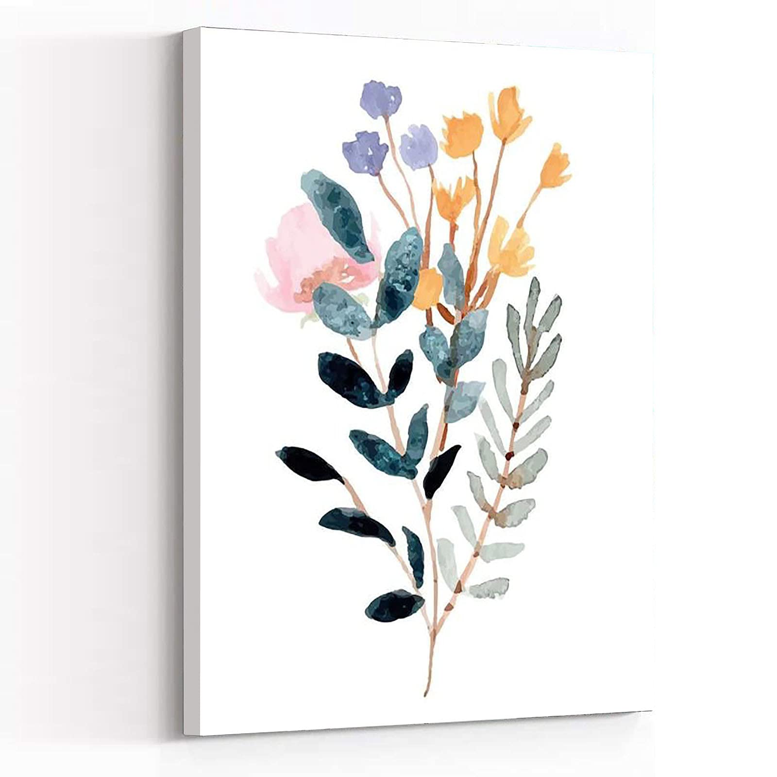 Blue Watercolor Wildflowers Wall Art - 8''x12'' Framed Modern Canvas Print for Bathroom & Bedroom Decor - Wildflower Floral Home Decor, Perfect for Living Room, Office & Gifts