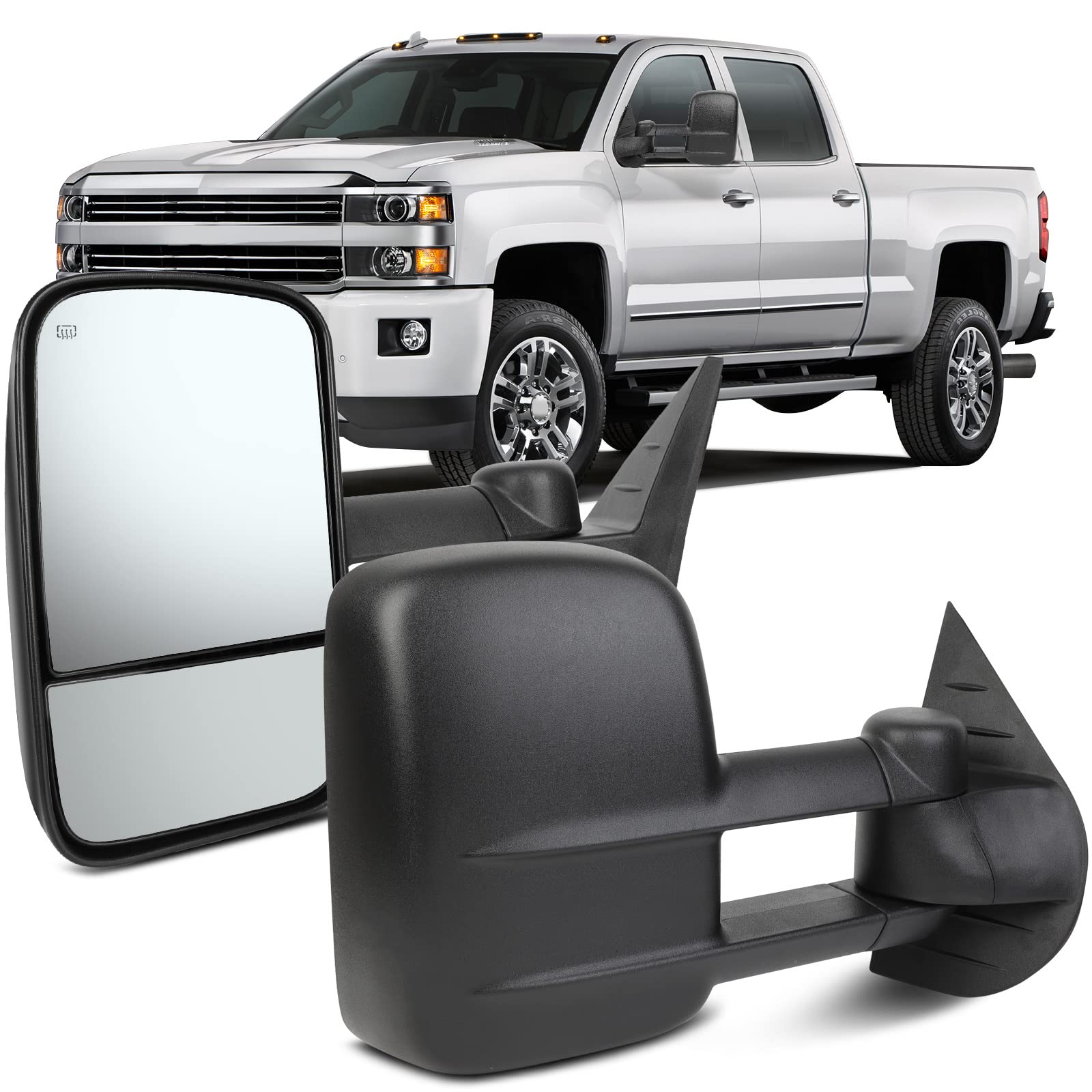 OCPTY Power Heated Telescopic Towing Mirrors for Chevy Silverado & GMC Sierra 2007-2013 Models (Left & Right) - Extendable Side View Mirrors for Enhanced Visibility During Towing, Parking & Off-Road Adventures