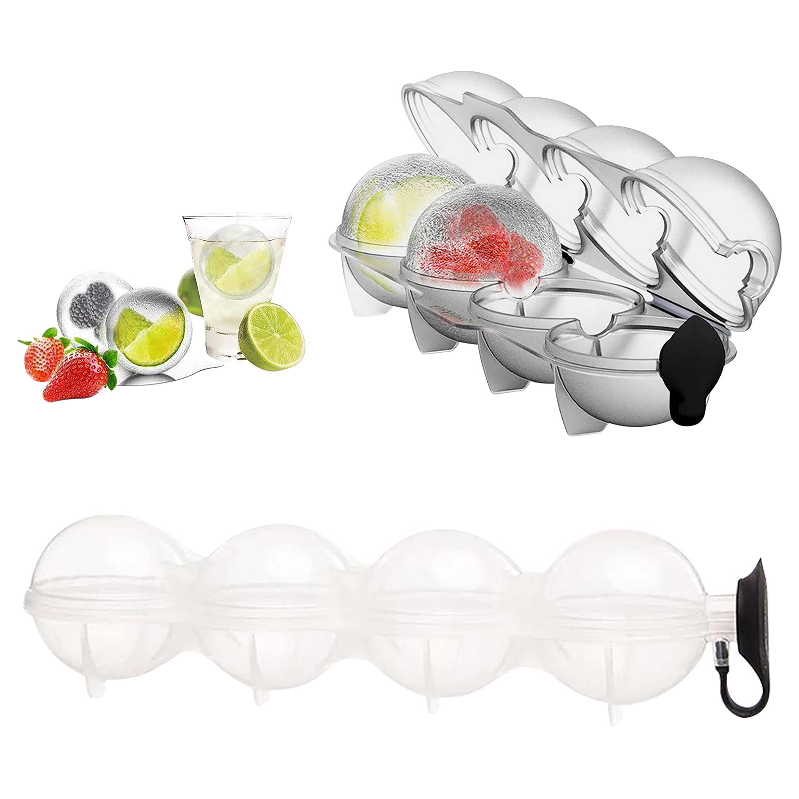 4-Hole Whiskey Ice Ball Maker - Reusable Round Ice Mold for Cocktails & Bourbon | DIY Ice Hockey Mold Trays | Perfect for Home Bars, Parties & Gifts (1PC)