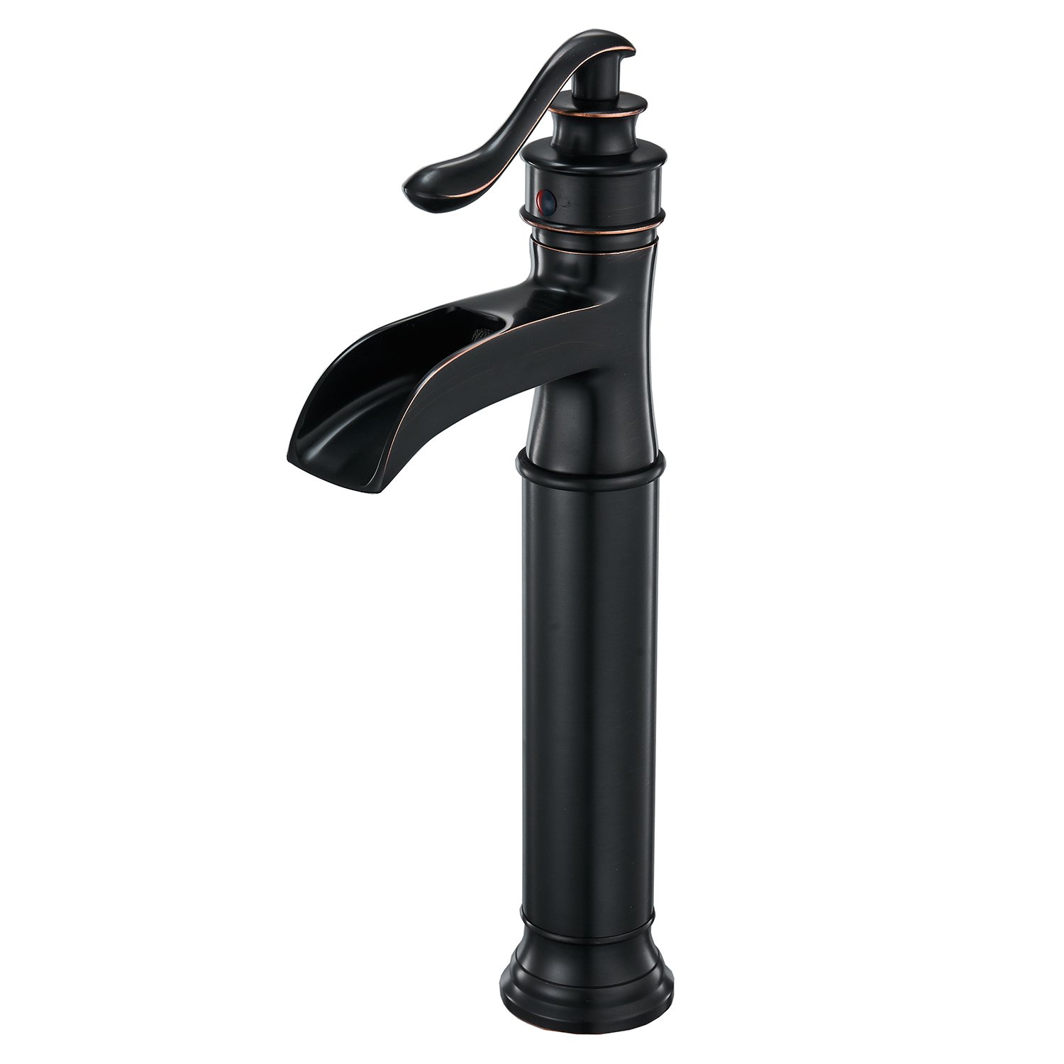 Oil Rubbed Bronze Vessel Sink Faucet with Waterfall Spout & Pop-Up Drain - Single Handle Bathroom Vanity Faucet Set with Overflow Drain Stopper - Perfect for Modern Farmhouse & Spa Bathroom Decor