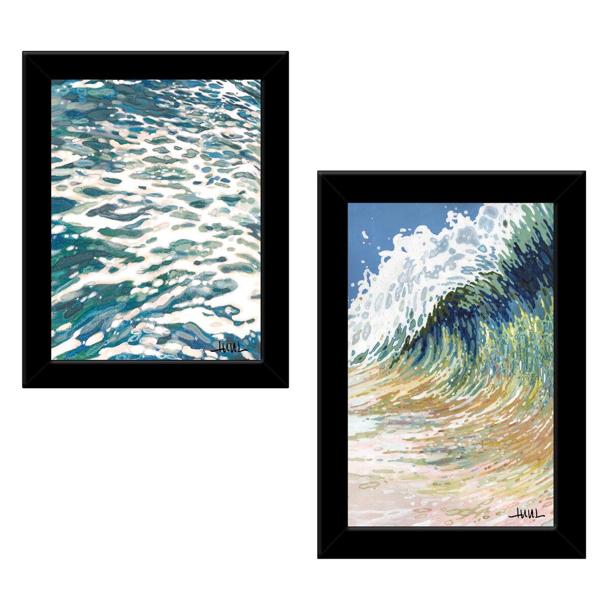 Big Wave 2 Piece Vignette Wall Art Set by Margaret Juul - Black Framed Canvas Paintings for Living Room, Bedroom & Office Decor