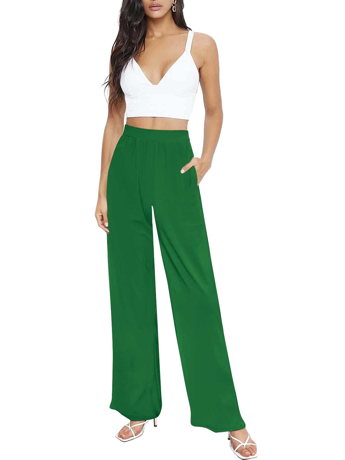 CLIV Women's Wide Leg Pants - High Waist Business Casual Dress Pants with Stretch, Pull On Palazzo Lounge Pants for Office, Travel & Comfort Wear