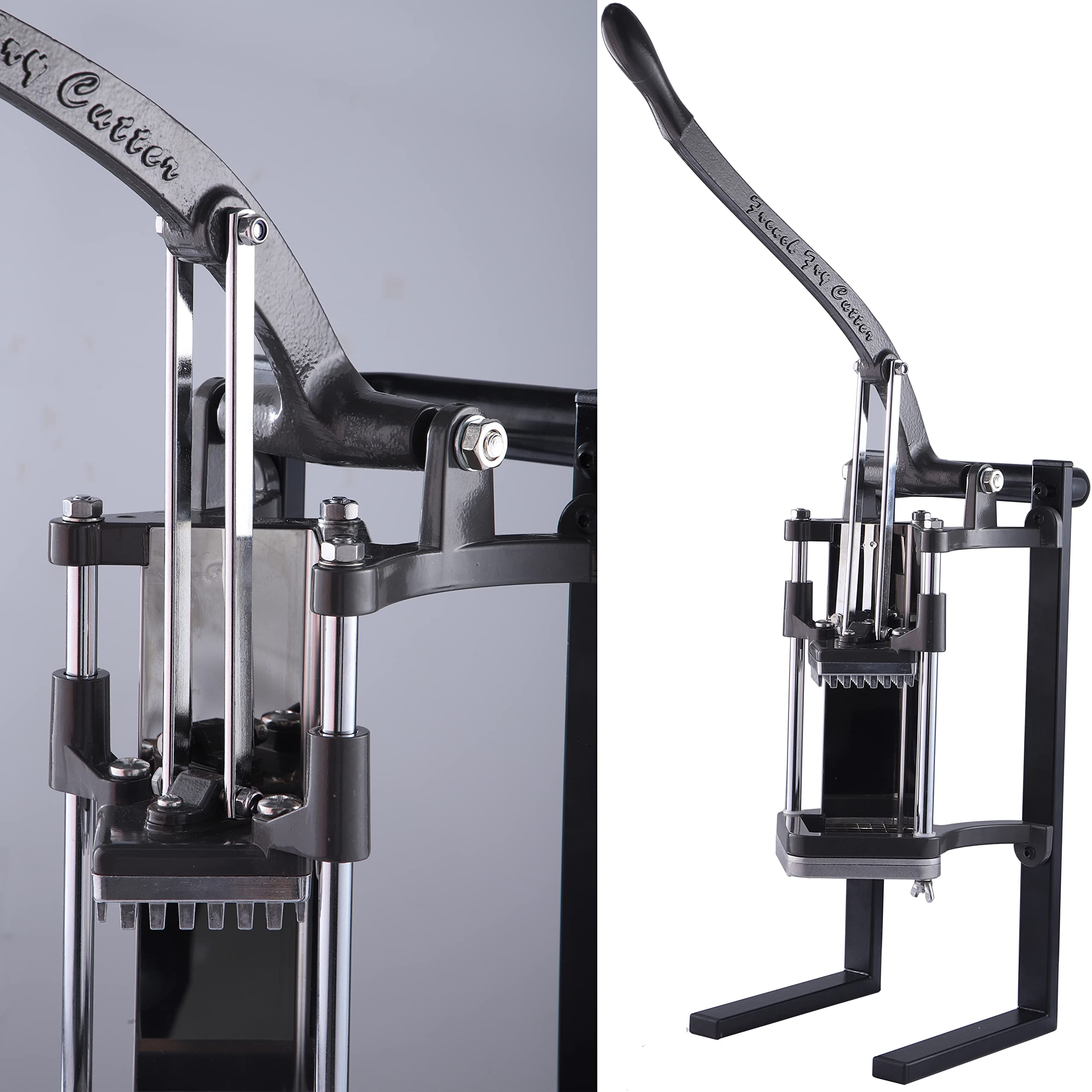 Commercial Grade French Fry Cutter with Stand & Suction Feet - 3 Blade Sizes (1/4