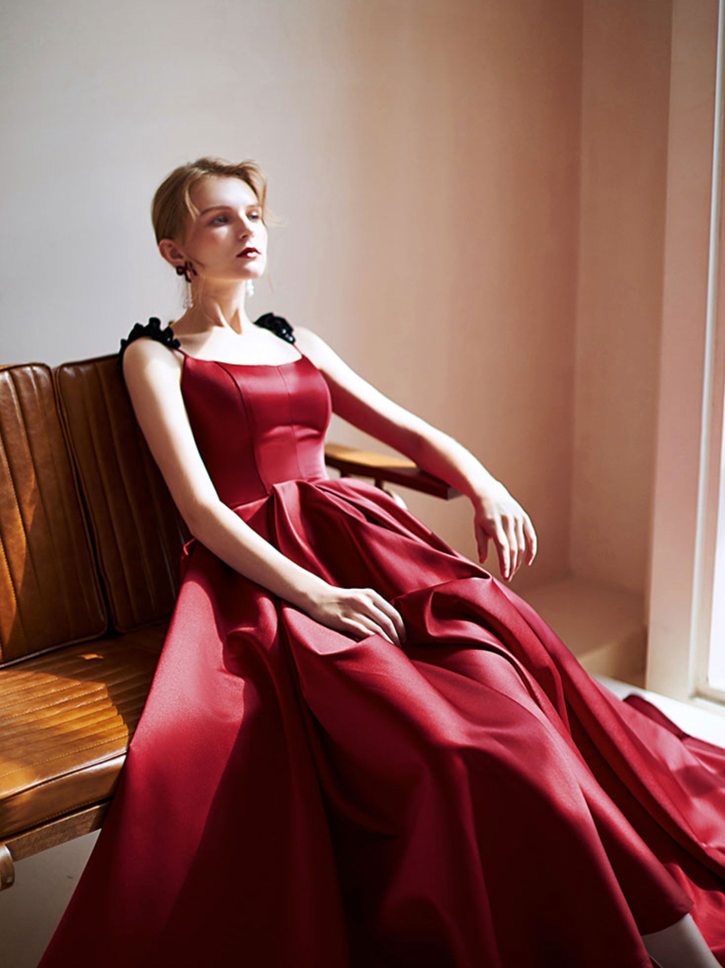 Elegant Burgundy Satin Long Prom Dress for Women - Formal Evening Gown for Homecoming, Ball, and Special Occasions