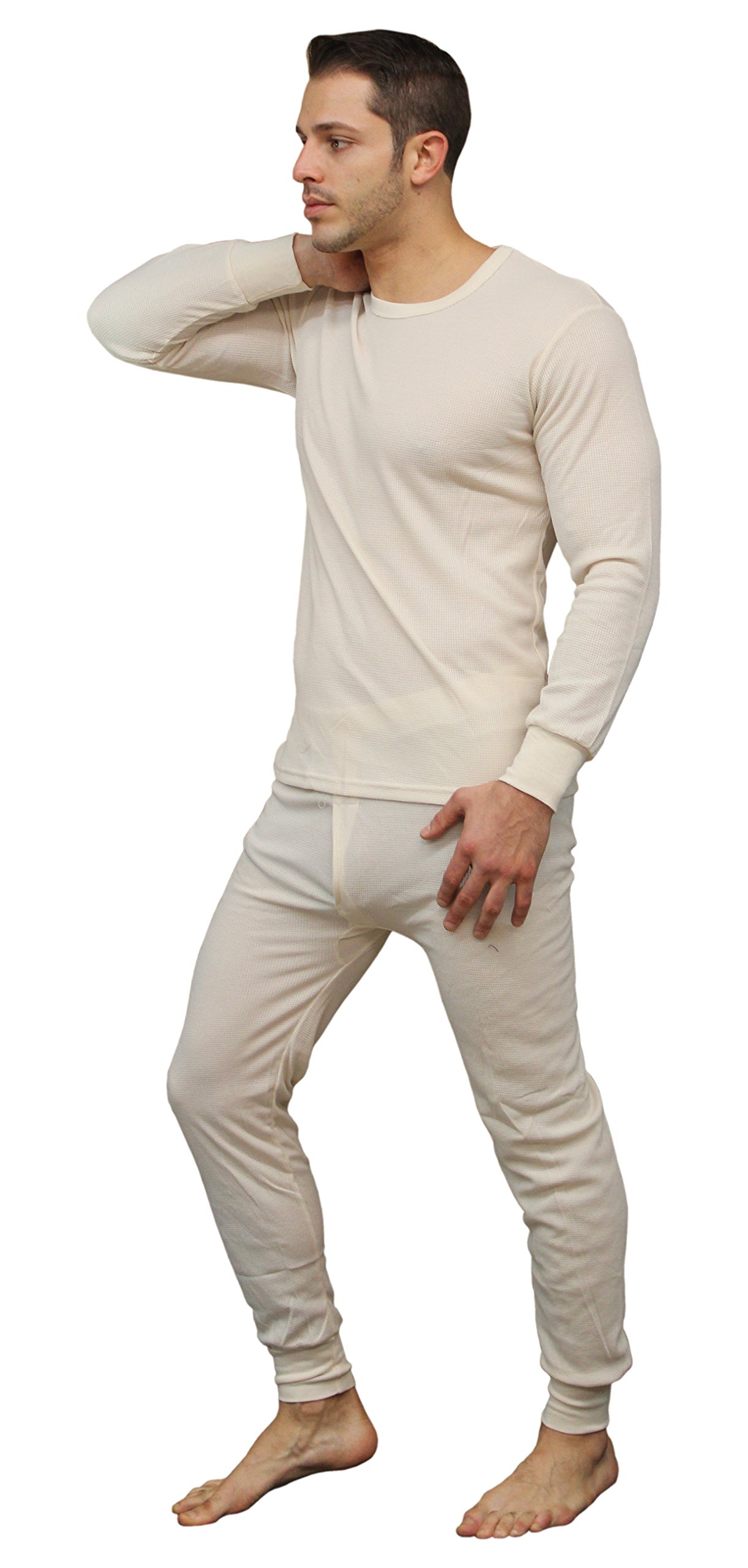 Men's Soft Cotton Waffle Thermal Underwear Set - Long Johns Base Layer with Fly Opening for Cold Weather - Perfect for Winter Sports, Camping & Outdoor Activities