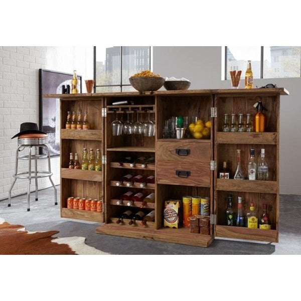 Solid Wood Bar Cabinet - Earth Wood Container Style, 100x60x130cm Large Size - Perfect for Home Bar, Dining Room & Entertainment Areas