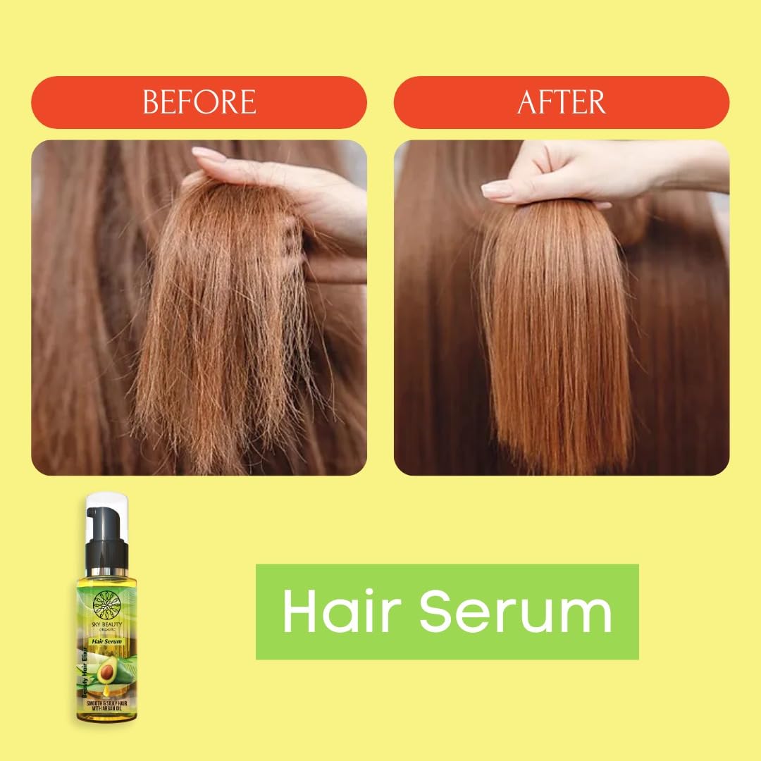 Sky Beauty Organic Hair Serum with Argan Oil - 100g Smooth & Silky Hair Treatment | Perfect for Daily Frizz Control, Heat Protection & Split End Repair