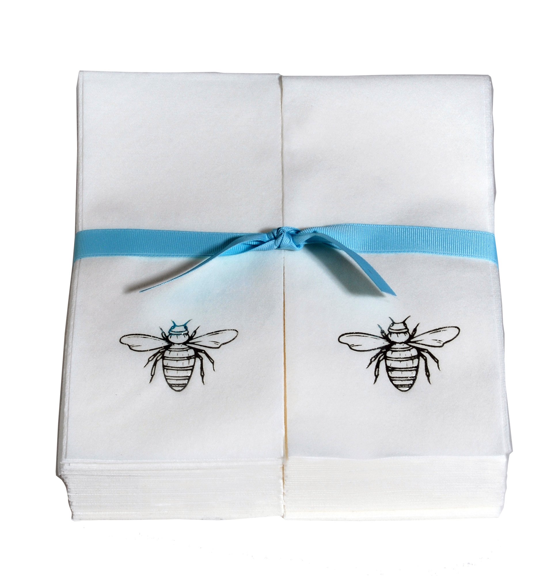 Personalized Silver Bee Graphic Disposable Linen Guest Hand Towels with Ribbon - 200 Count Bulk Pack - Perfect for Weddings, Baby Showers & Luxury Events