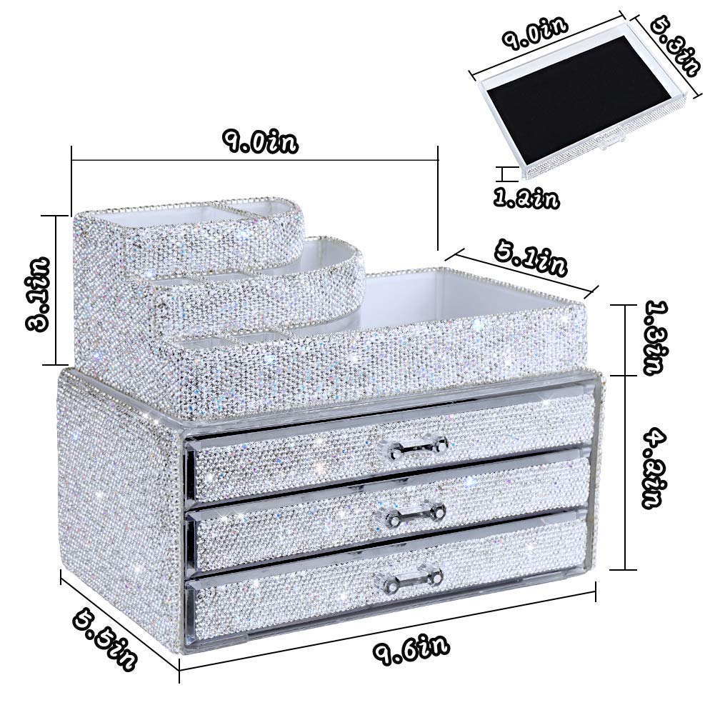 Crystal Pencil Holder & Makeup Organizer - Multi-Purpose Storage Box for Pens, Jewelry, Cosmetics | Perfect for Office, Vanity & Drawer Organization
