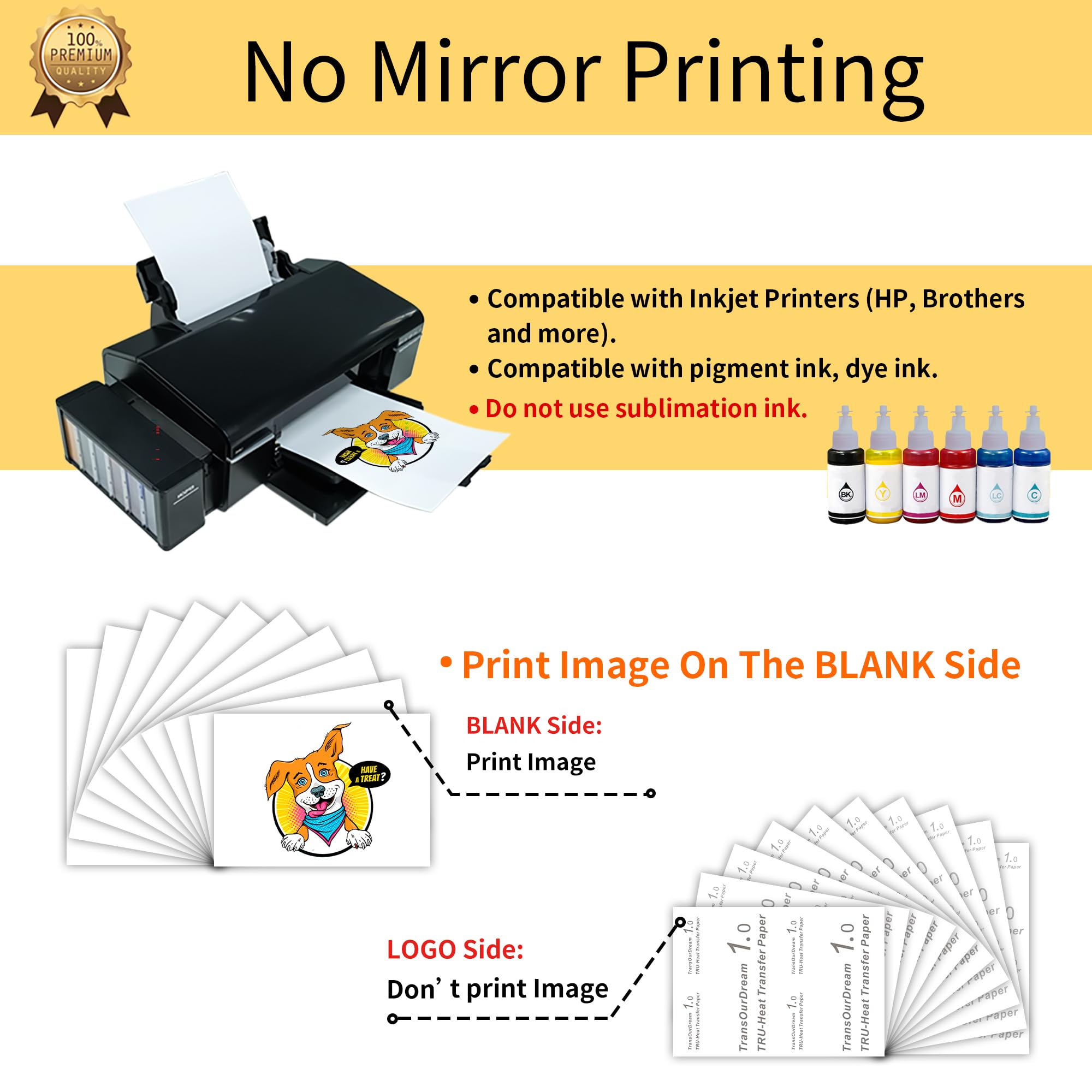 TransOurDream Tru-Iron Heat Transfer Paper for Dark & Light T-Shirts - 42 Sheets (8.5x11