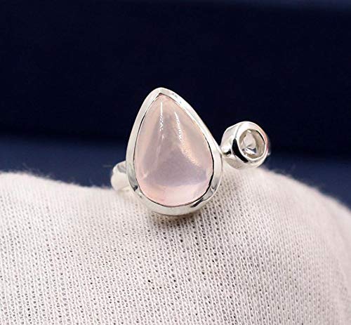 Rose Quartz Open Front Ring - 925 Sterling Silver Handmade Jewelry for Women, Anniversary & Birthday Gift - Elegant & Romantic for Everyday Wear, Date Nights & Special Occasions