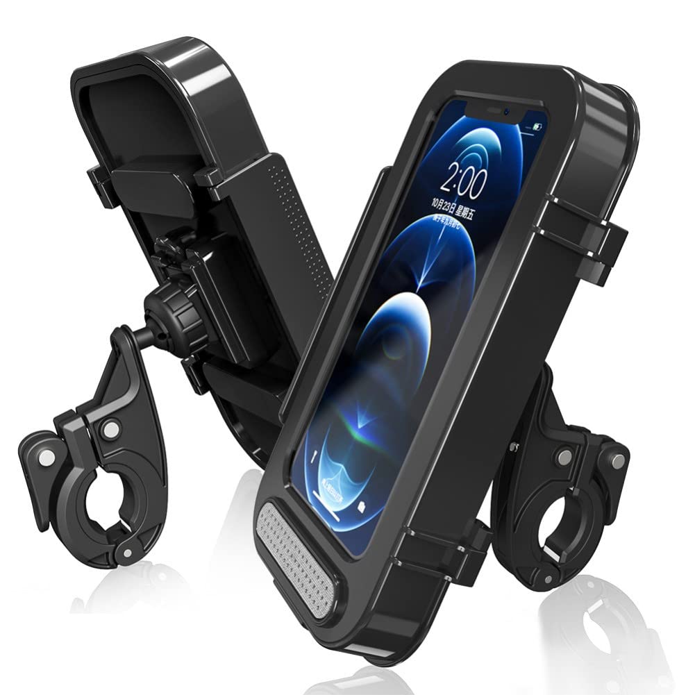 Waterproof Motorcycle Phone Mount - 360° Rotatable Smartphone Holder with Touch Screen for iPhone & Android - Perfect for Riding, Commuting & Outdoor Adventures (Black)