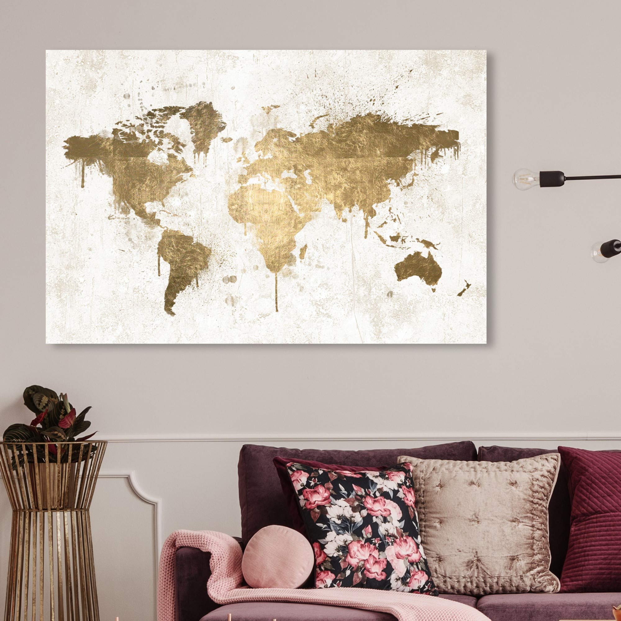 Oliver Gal Artist Co. World Map Wall Art Canvas Print - 'Mapamundi White Gold' Modern Home Decor for Living Room, Office & Bedroom