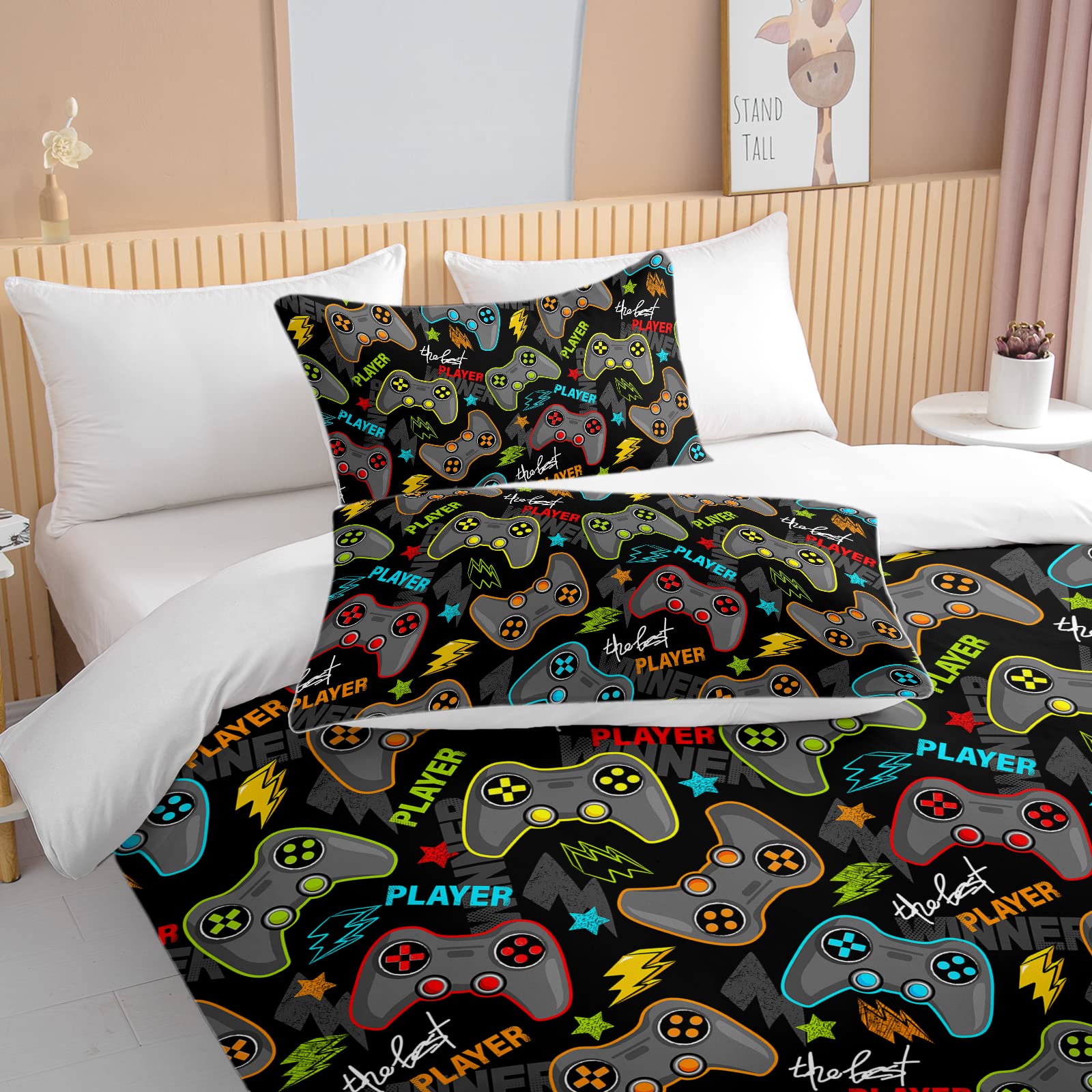 PlayStation Gaming Bedding Set for Boys - Queen Size Duvet Cover with 2 Pillowcases, Lightning Star Design, Black Gamer Bed Set for Kids Bedroom | Perfect for Teen Gamers, Sleepovers & Gaming Themed Decor