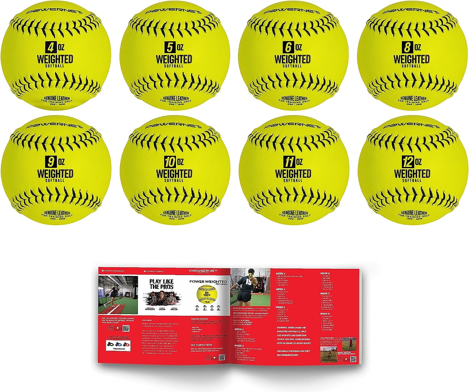 Weighted Softballs for Baseball Training - 8 Pack with 4oz to 12oz Weights - Improve Pitching & Hitting Skills - Perfect for Youth & Adult Baseball Practice, Strength Training & Rehabilitation Exercises