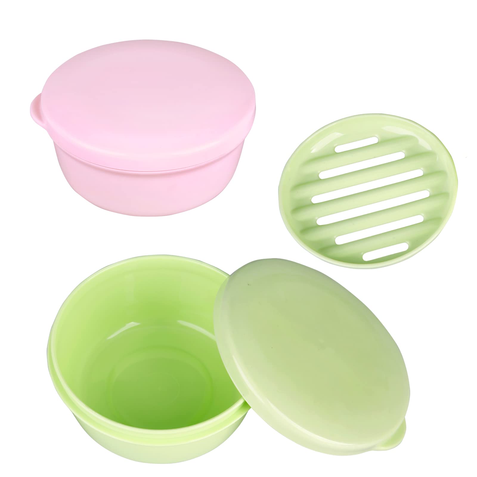 Travel Soap Container with Lid - Leak-Proof Round Plastic Soap Dish for Shampoo Bars & Soap Storage | Portable Soap Holder for Camping, Gym & Home Use (Pink & Green)