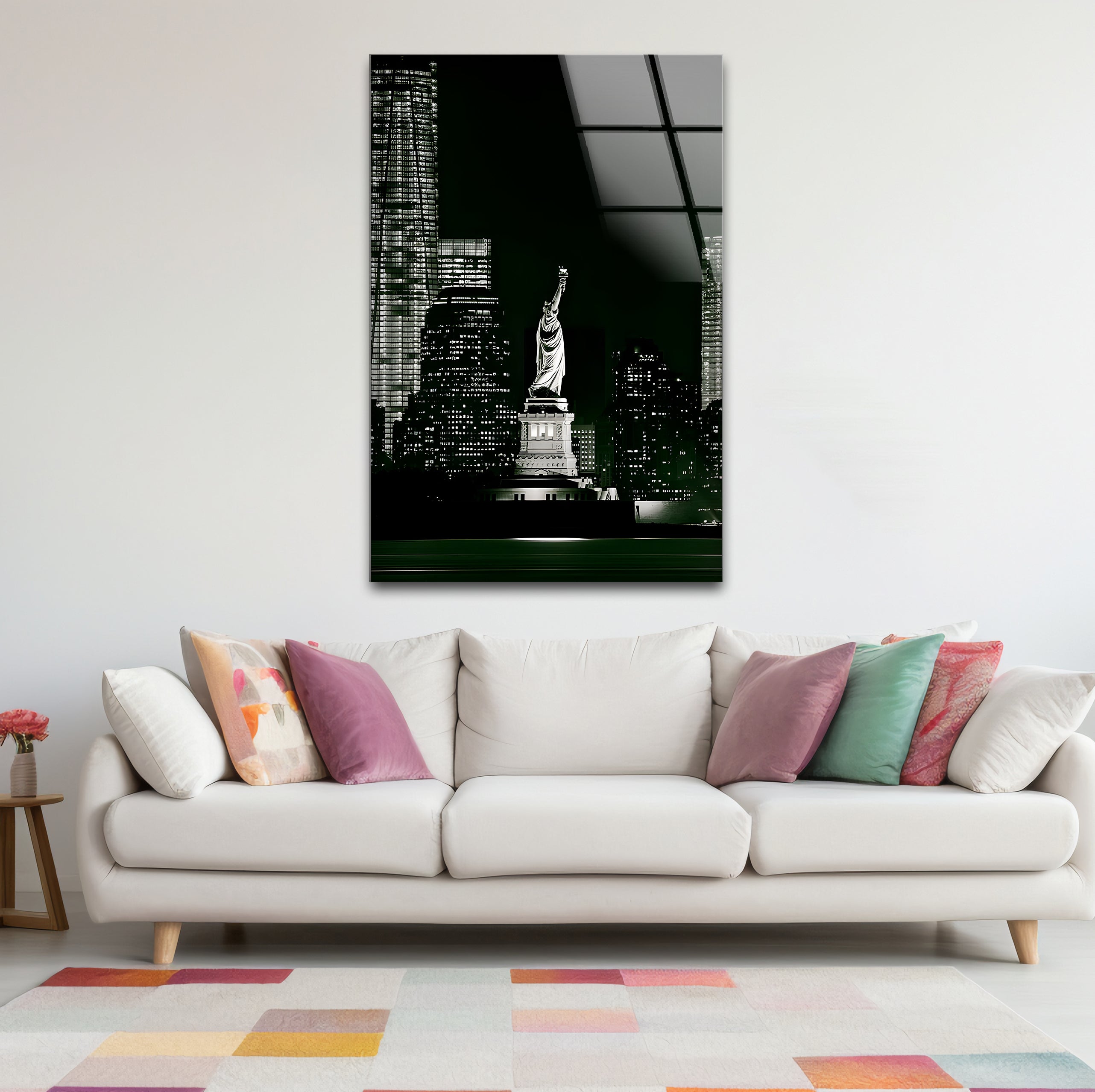 Black & White Statue of Liberty Glass Wall Art - Elegant Home Decor for Living Room, Office & Gifts - USA Patriotic Souvenir & New York Themed Interior Design